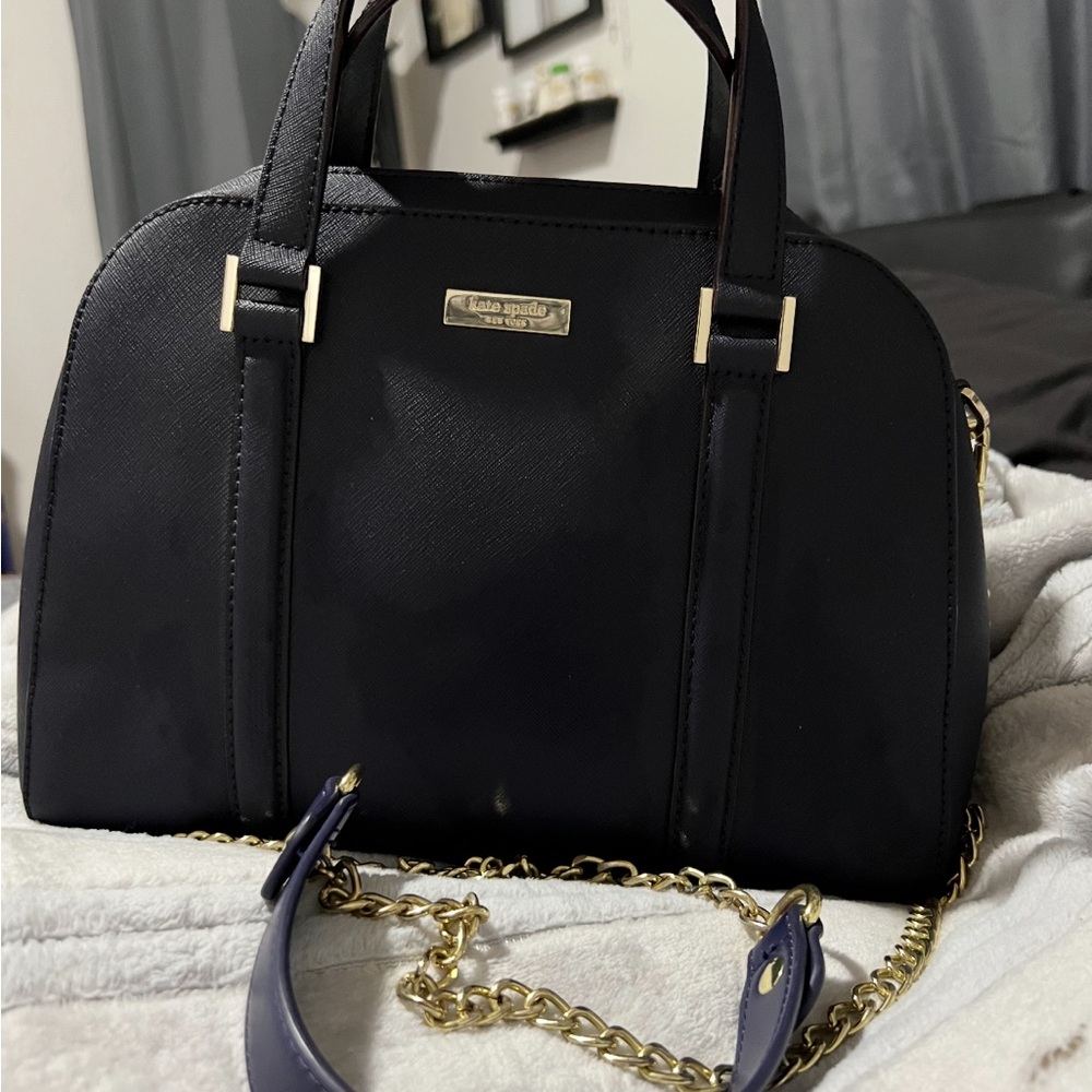 Kate Spade Navy Satchel with Gold Chain